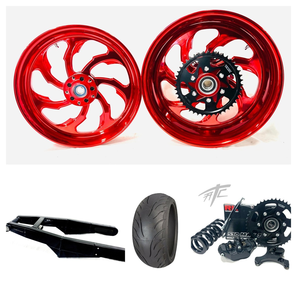 300 FAT TIRE KIT CANDY RED SAMURAI WHEEL BLACK ARM 06-11 KAWASAKI
