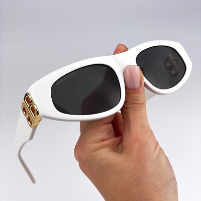 Balenciaga Women Sunglasses White Gold Logo Grey Cat Eye  display picture 3