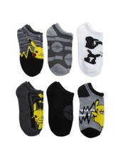Pok mon Little Boys Black Gray White No Show Socks 6 Pack