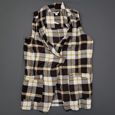 Cato Jacket Womens Medium M Sleeveless Open Front Flannel Plaid Brown Yellow