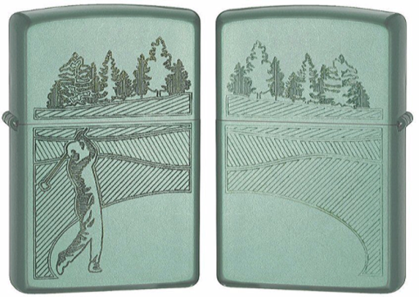 Zippo Lighter Golf Golfer Fairway Mint Green Lightly Engraved on Both Sides RARE