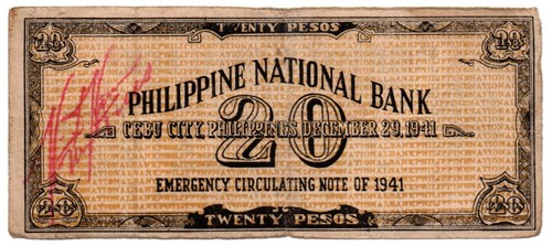 1941 Philippines Province Of CEBU 20P Emergency S218 Hand Signed Caibiran, Leyte - Picture 2 of 4