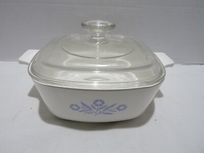 RARE VTG MCM C-25 CORNINGWARE BLUE CORNFLOWER DISH W/LID 1.5 QT PYROCERM USA