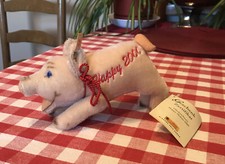 6 Long Pink Mohair Steiff Happy 2000 Piggy Pig Plush Stuffed With Tags BUTTON