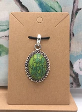 2” Lime Turquoise Gemstone Pendant & Bail 925 Silver Plated Handmade 3149