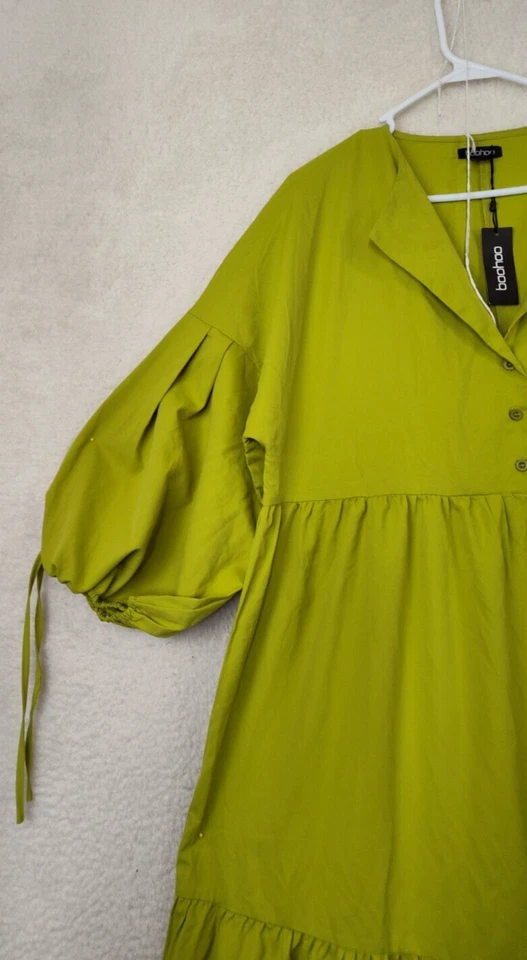 Vestido para mujer Boohoo 12 verde poliéster manga globo calce acampanado en capas maxi Foto 2 de 4