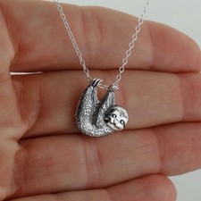 Textured Sloth Necklace - 925 Sterling Silver - Slider Sloths Animal Sid Gift
