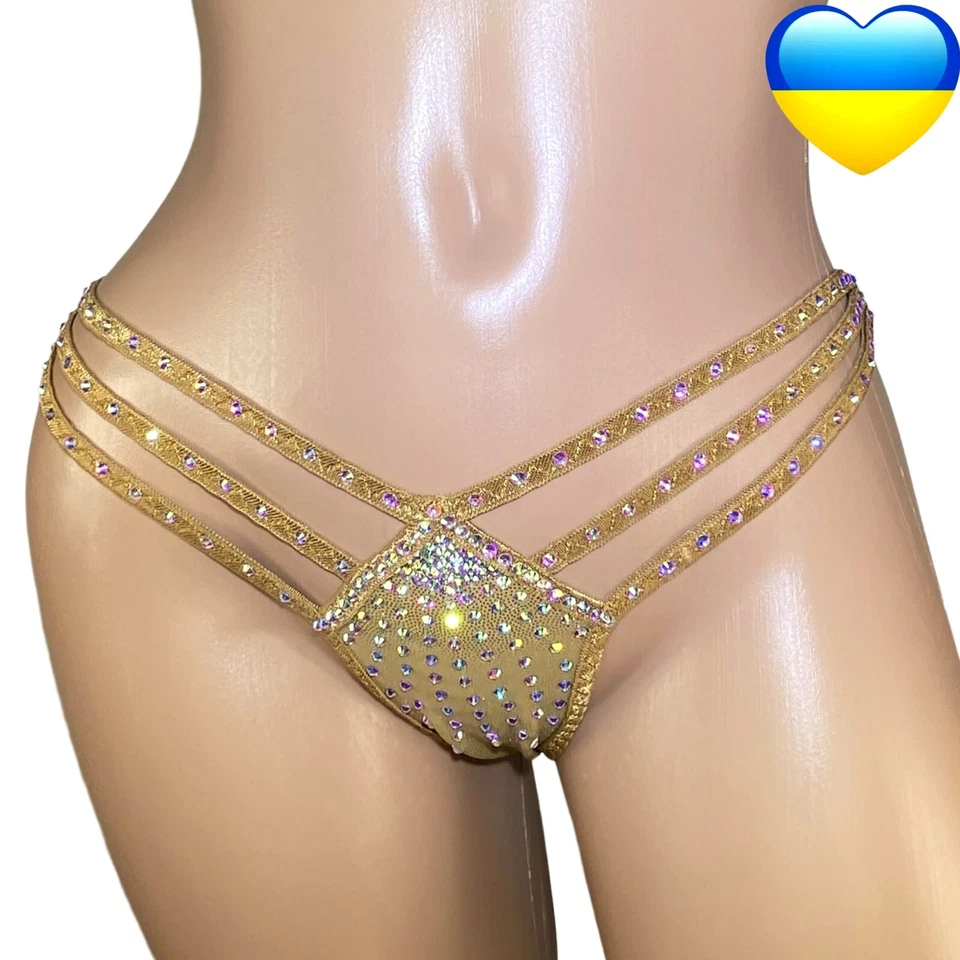 Bragas de diamantes de imitación micro exóticas ropa de baile stripper trajes lencería burlesca Foto 4 de 4