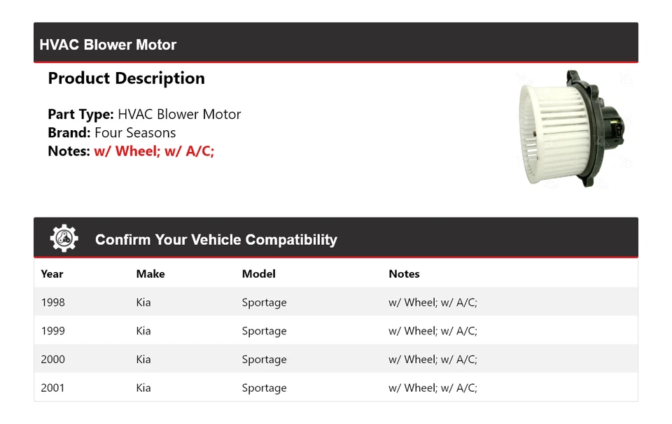 Motor soplador de climatización para Kia Sportage 1998-2001 4 estaciones 1999 2000 Foto 2 de 4