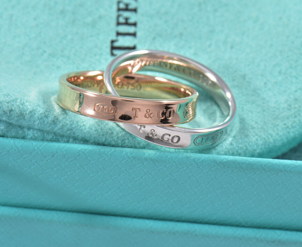 Size 5 Tiffany & Co 18K Rose Gold Silver 1837 Interlocking Circles