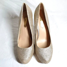 Court Heels Gold Glitter Stiletto Pumps UK Size 5 Dorothy Perkins