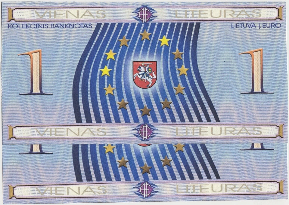 LITHUANIA Commemorative Note 1 LITEURAS - 1 EURO Set 2 Notes Consecutive Number - Image 2 of 2