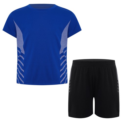 Kids Boys T-shirt With Shorts Quick Dry Tracksuit Short Sports Set Striped Gym - Picture 8 of 45