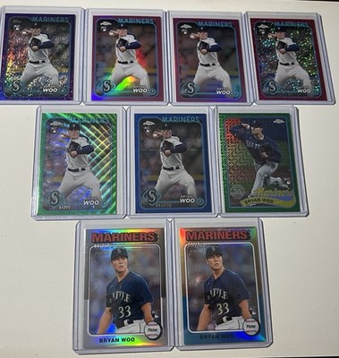 2024 Topps Brian Woo RC Lot Of 9 Chrome Parallels  /99 Heritage #d Green Mojo