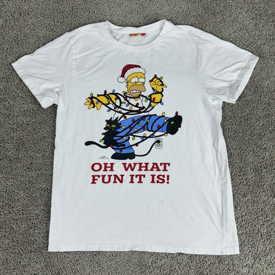 #ad The Simpsons Shirt Mens Large White Homer Christmas Lights Oh What Fun It Is Tee $12.59