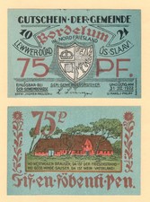 German Serienscheine Notgeld { Bordelum 75 Pfennig } # L 135 / GrM 143.1