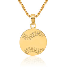 14K Solid Yellow Gold Baseball Necklace