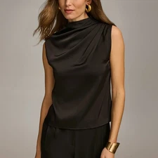 Donna Karan Sleeveless Draped Mock Neck Top Black - Size M - BNWT