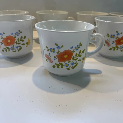 Set Of 8 Corning Ware Vintage Corelle Wildflower Coffee Tea Cups Mugs