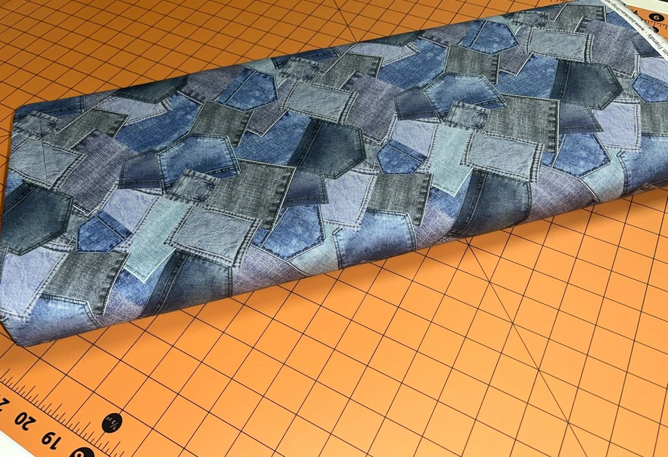 Tela de coser | Denim Friendly Jean Bolsillo Estampado Azul | Patio en blanco Foto 2 de 2