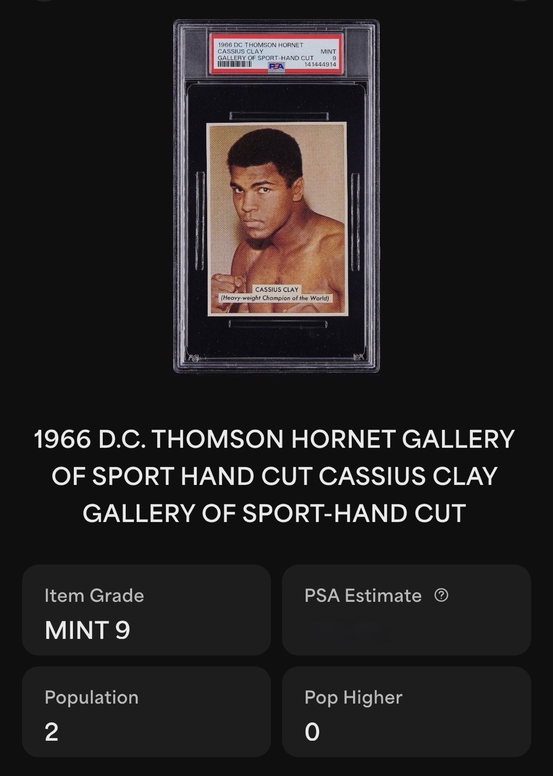 CASSIUS CLAY Muhammad Ali 1966 DC THOMSON HORNET PSA 9 (pop 2) *MBA GOLD* view 3