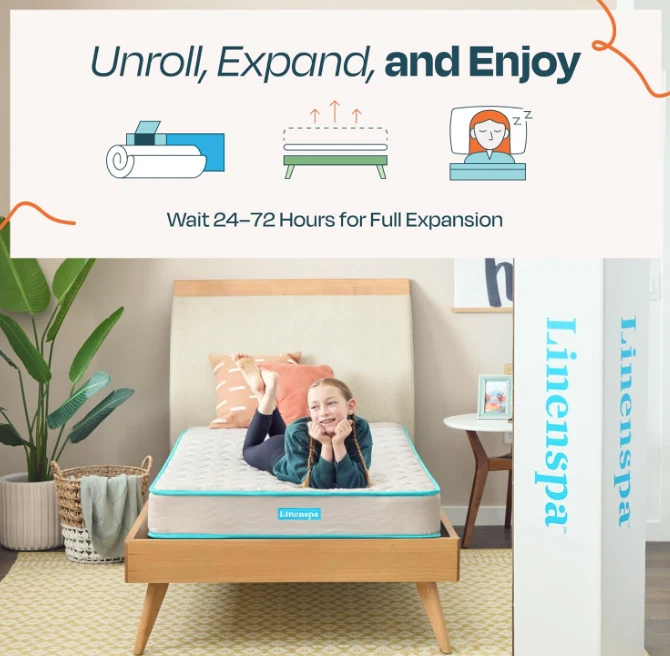 Marco de cama doble de metal + colchón de muelles confort Linepa LS06TTGRSP 6 pulgadas Foto 2 de 4