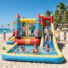 Rocket Theme Kids Inflatable Bounce House Water Slides with Splash Pool Blower