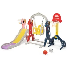 TOBBI 6-in-1 Kids Slide&Swing Playset Toddlers Indoor Outdoor Climber Playground