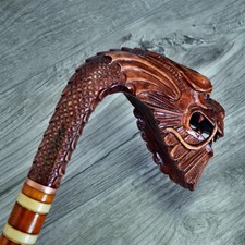 Cane Walking Stick Wooden carved Handmade - Old Dragon Red