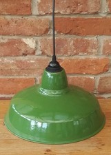Great Condition 14 Inch Green Vintage Enamel Kitchen Pendant Light Rewired