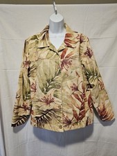 Coldwater Creek Womens Midweight Floral Print Button Down Jacket Sz L w/Pockets