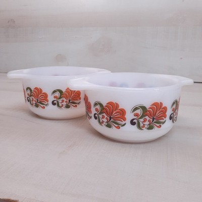 Vintage Jena Glas Schott Mainz 2 Bowls 1970s Retro Floral Pattern Jena Glass