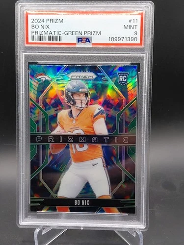 2024 Panini Prizm Bo Nix Prizmatic RC Green Rookie #11 Broncos PSA 9