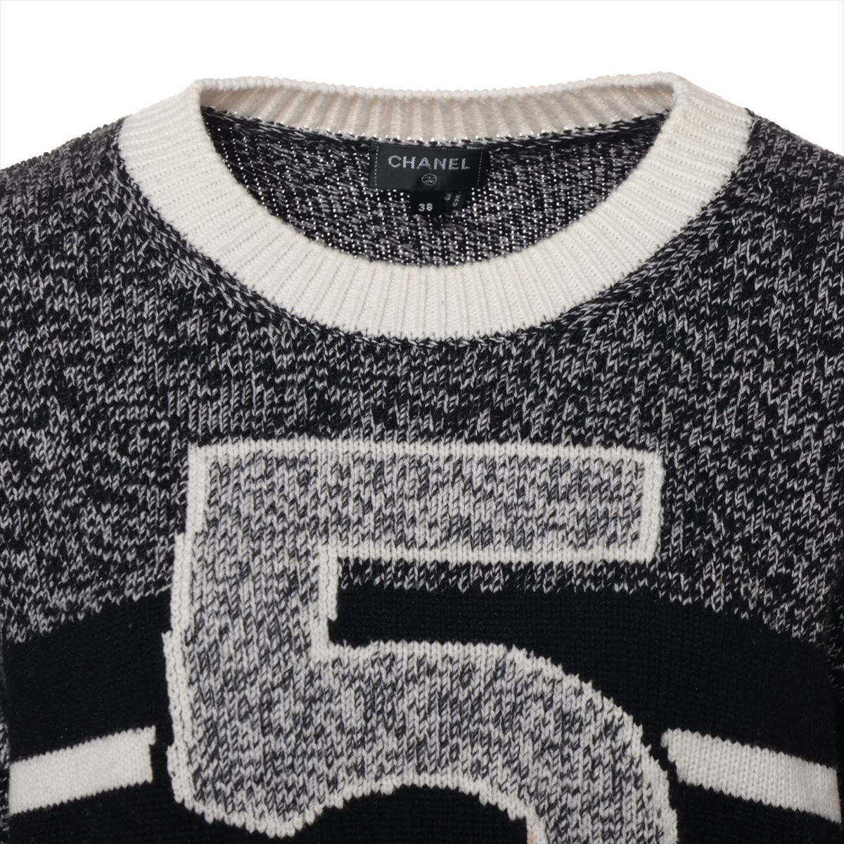 Chanel Coco Button Cashmere Knit 38 Ladies' Black × White Chanel Coco Button Cashmere Knit 38 Ladies' Black × White