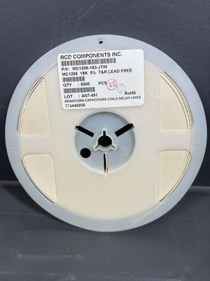 RCD MC1206-183-JTW 18K Ohm 1206 SMD Resistors 5% Tape Reel 5000pcs RoHS