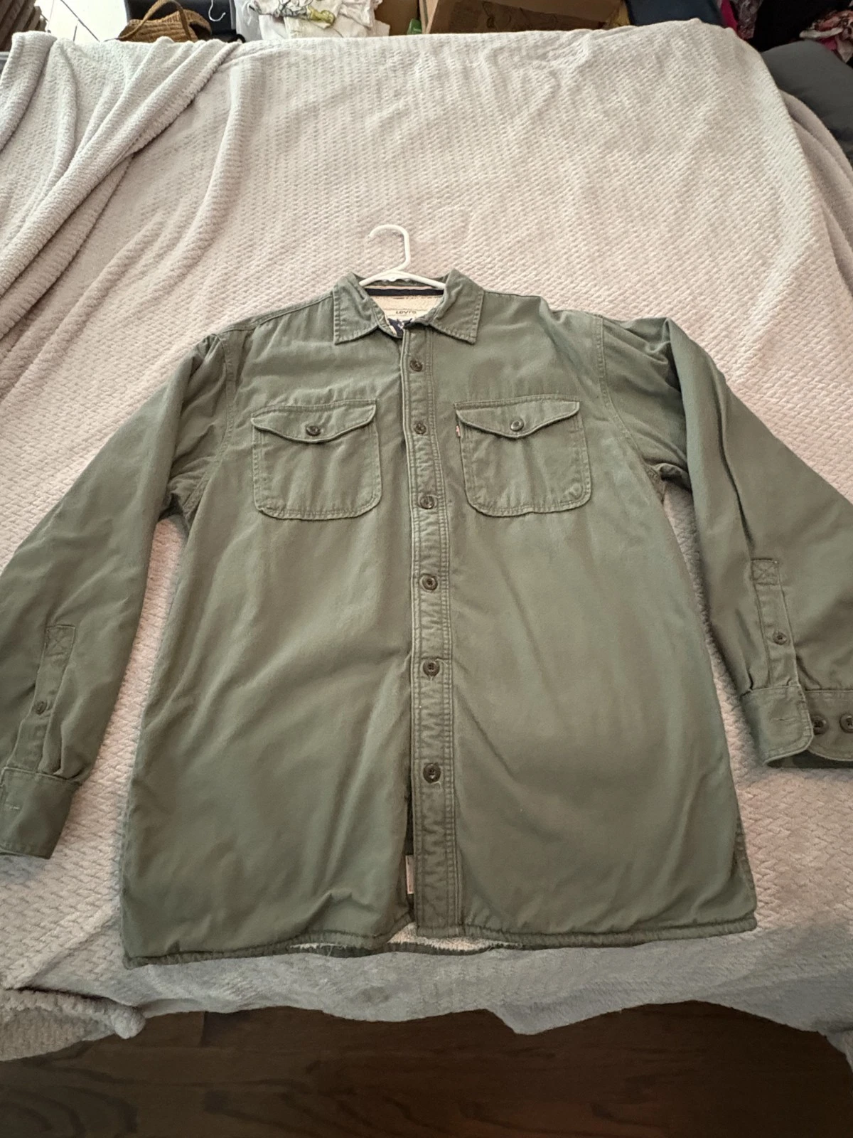 Levi's Men's Sherpa Lined Jacket Men's M Button Shirt Jacket Olive Green