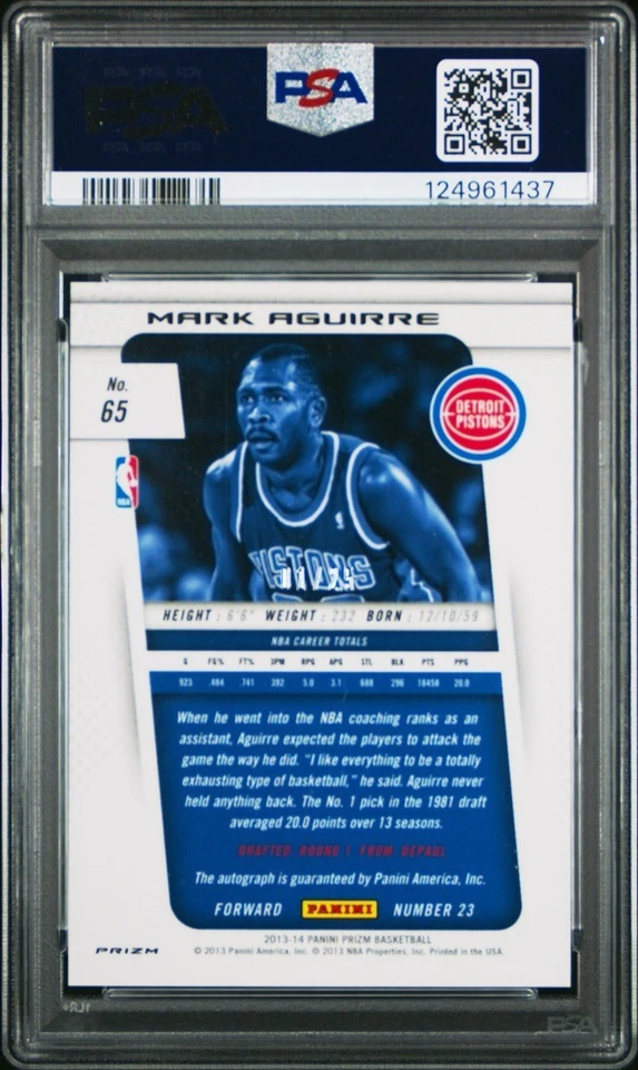 Mark Aguirre PSA 10 2013-14 Panini Prizm /25 Silver Auto Autograph #65 Pop 2 - Image 4 of 4