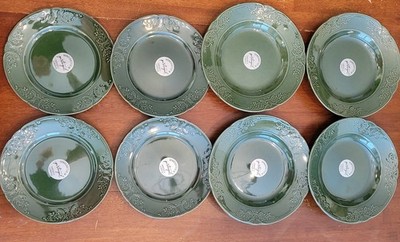 Villa Stoneware Portugal Green Salad Plates & Bowls 4 Each Embossed Artisan Set