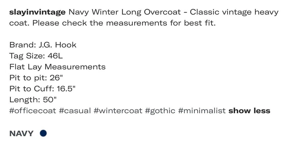 Vintage Navy Winter Long Work Overcoat Size 46L XXL 52" - Image 3 of 4