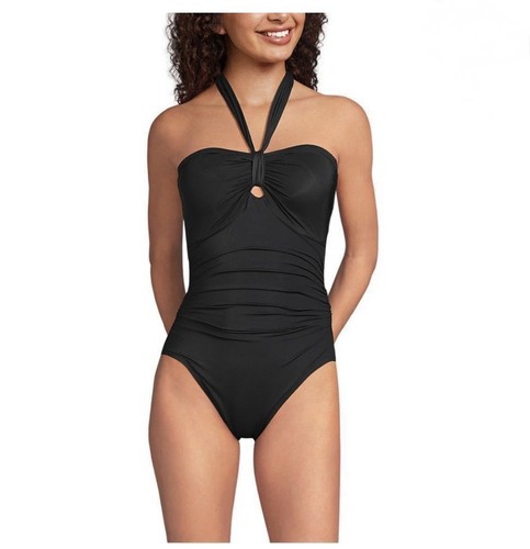Maillot de bain femme Lands End froncé contrôle du ventre noir support 16 W rembourré mince - Photo 6/8