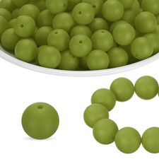 160Pcs Silicone Beads 12mm Round Rubber Focal Beads Bulk, Army Green