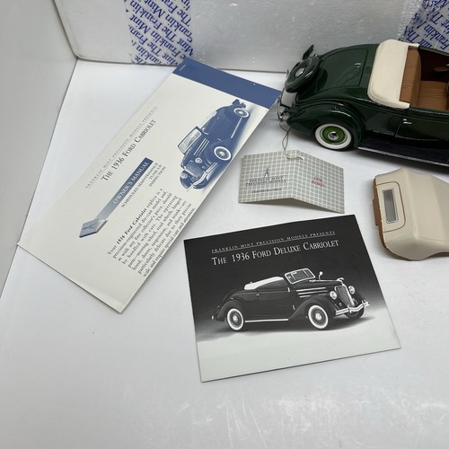 Franklin Mint 1936 FORD DELUXE CABRIOLET Green 1:24 Diecast W/ Packaging B11XA09 - Picture 3 of 21