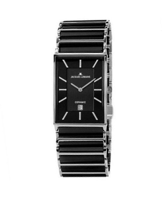 JACQUES LEMANS Men Quartz Casual Watch Classic Dress Black Dial Waterproof Recta