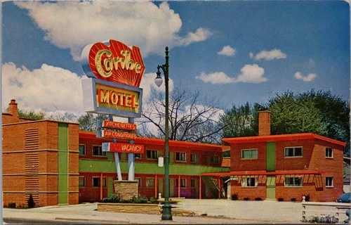 Detroit MI Caribe Motel Vintage Neon Sign Roadside Architecture Postcard