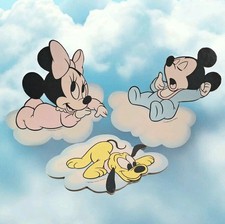 Vintage Disney Babies Wall Art Nursery Decor Mickey Minnie Pluto Set of 3