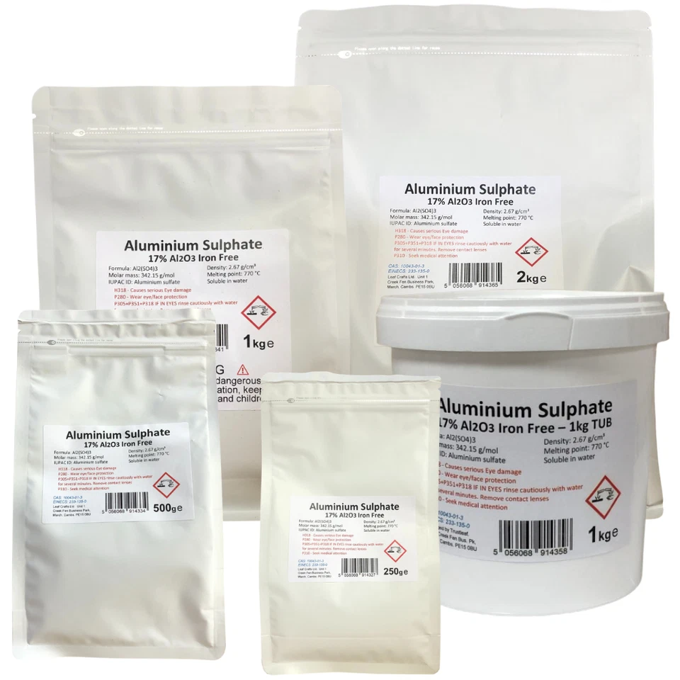 FERRALCO ALUMINIUM SULPHATE 17% Iron Free Alum Al2(SO4)3 250g 500g, 1kg 2kg BAG or TUB