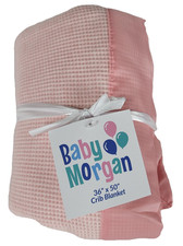 Baby Morgan Thermal Waffle Weave Blanket Nylon Satin Trim 36x50" Crib Pink