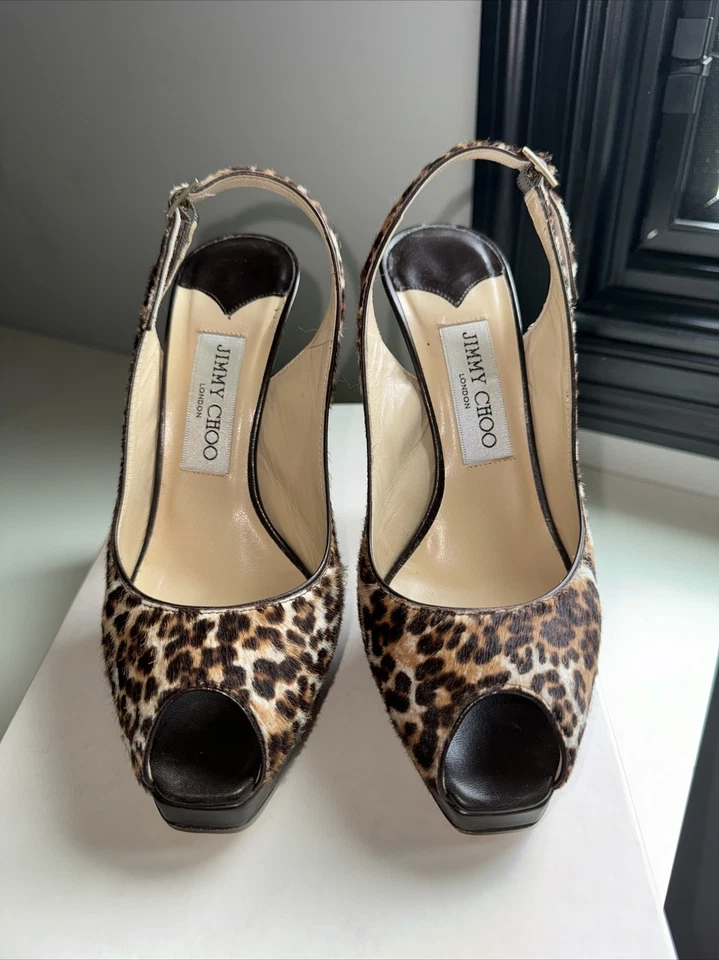 Jimmy Choo размер 36 6 $795 ключ леопард напечатано пони волосы слинга заглянуть носок насос - Изображение 3 из 4