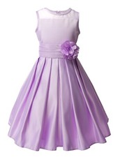 Girls Sheer Neckline Satin Tea Length Flower Girl Dress for Wedding Easter