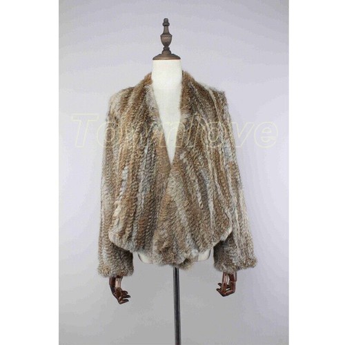Wome's 100% Real Rabbit Fur Jacket Hand Knitted Casual Short Cardigan Top Coat - Picture 19 of 35